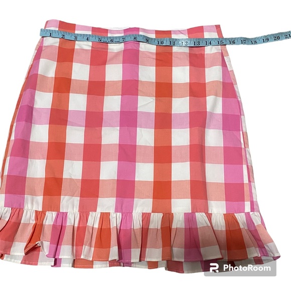 J. Crew Gingham Plaid Ruffle Skirt Pink and Orange Size 2 NWT - Picture 12 of 13
